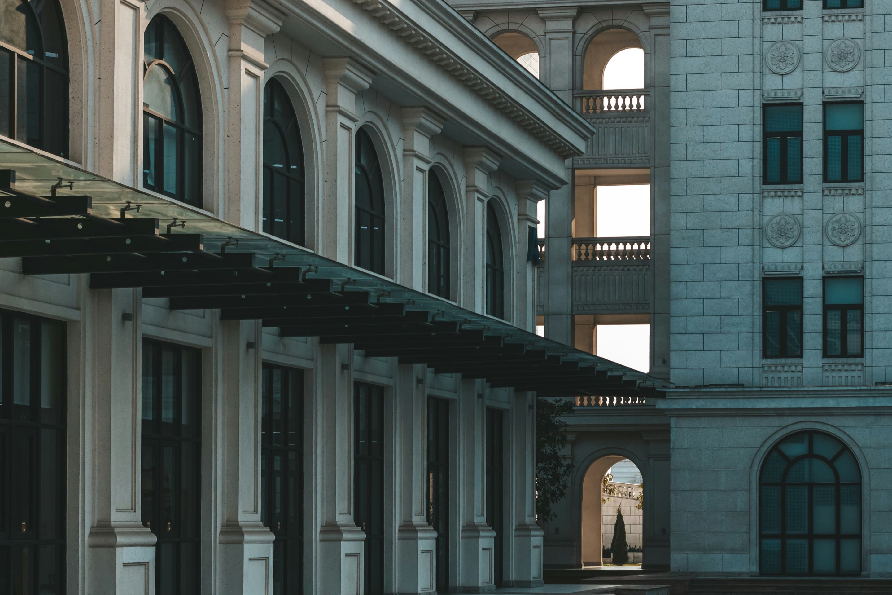 Detailed university building facade