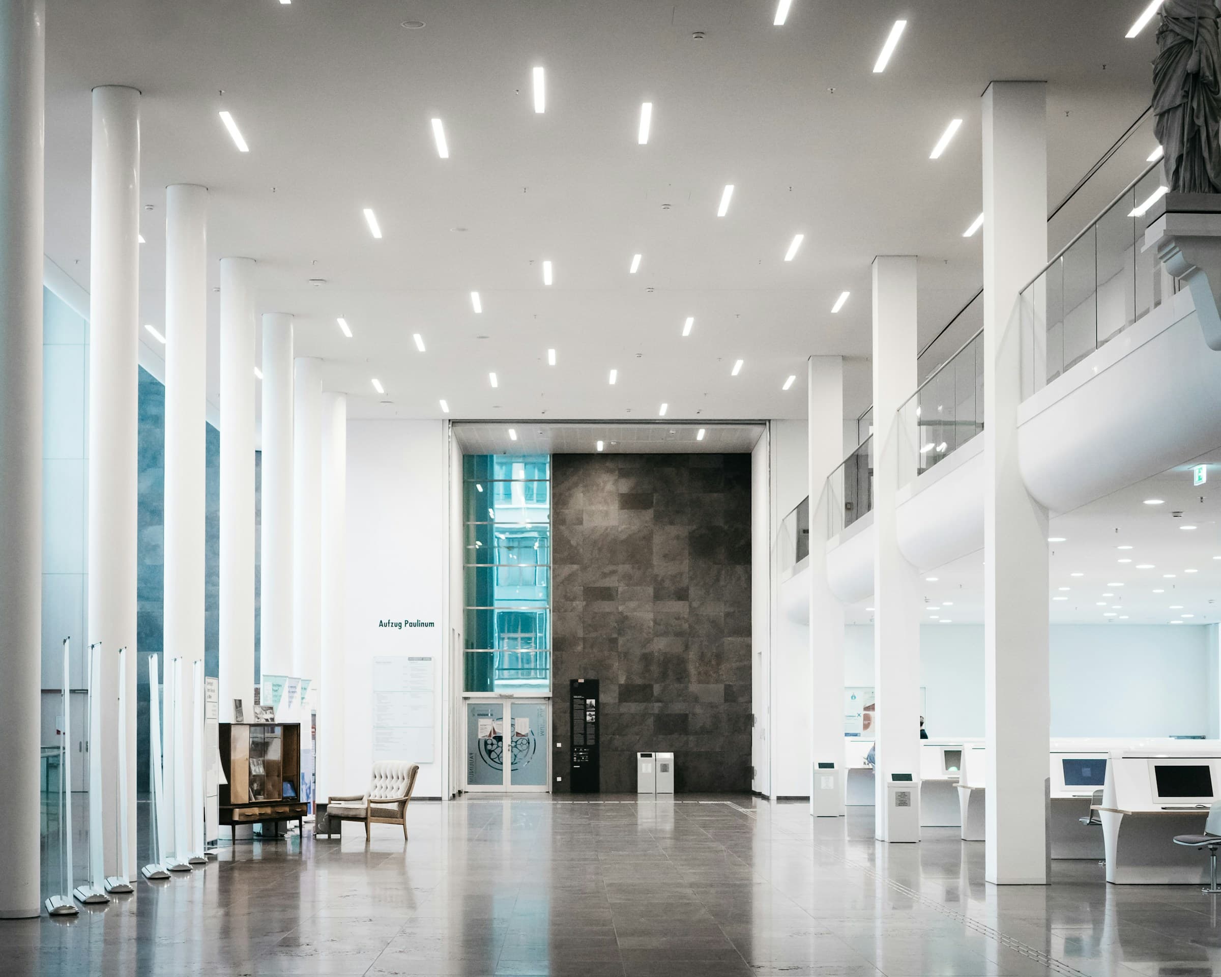 Empty white university building in Leipzig, Germany