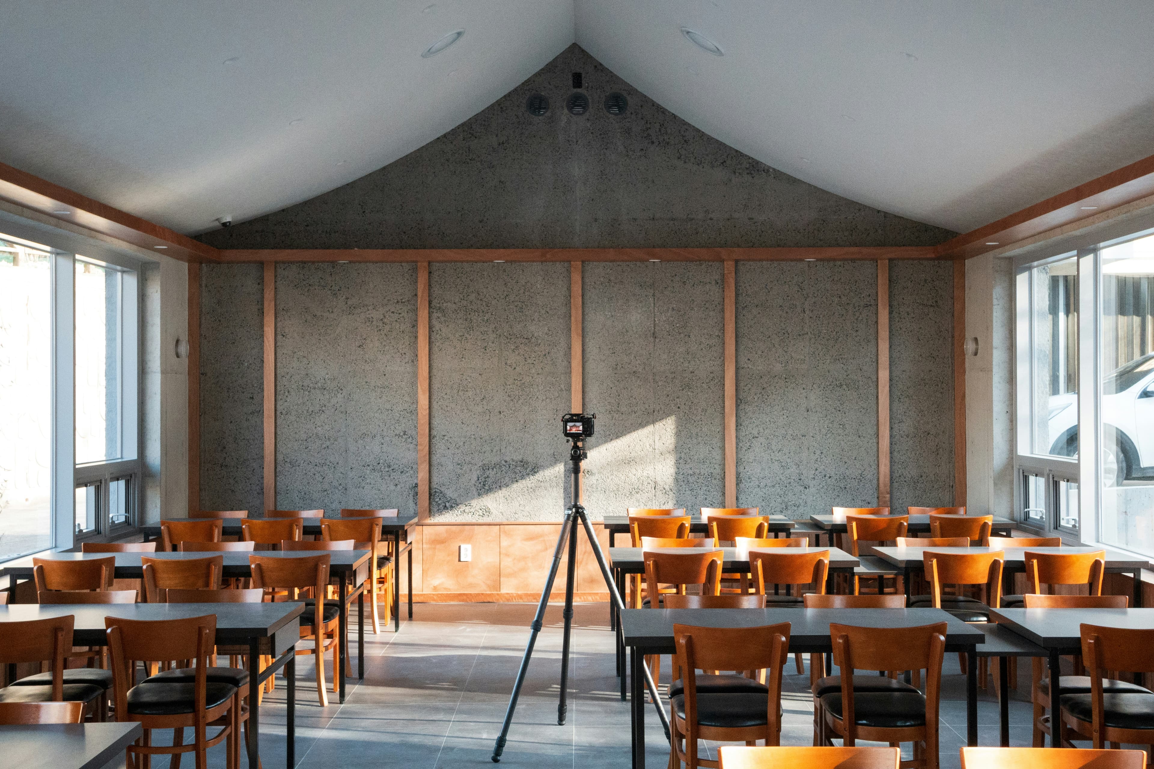 Empty classroom prepared for learning